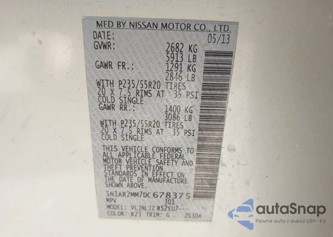 2013 Nissan Pathfinder Platinum from USA, damaged, VIN 5N1AR2MM7DC678375